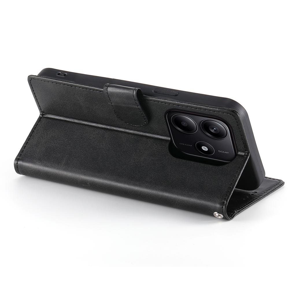 For Xiaomi Redmi Note 14 5G Case Stand Wallet Calf Texture PU Leather Flip Phone Cover with Wrist Strap