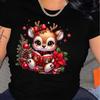 Women'S Casual Crew Neck Short Sleeve Christmas Reindeer Graphic T-Shirt Knit Fabric Tee for All Seasons Tee For Adult, Men, Wom