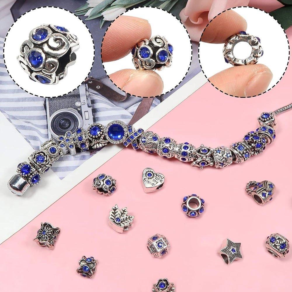 10/20/30 Pieces Alloy Blue Series Large Hole Bead Decorative Bead Spacing Bead DIY Bracelet Necklace Earrings Keychain Jewelry Making