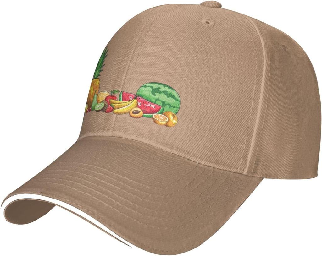 Tropical Fruits Print Baseball Cap Casual Polyester Adjustable Summer Snapback Hat for Adult