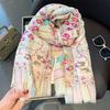 Floral Scarf Women Lightweight Cotton Linen Square Shawl Neck Wrap UV Protection
