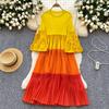 Miyake's New Color Matching Crew Neck Bead Temperament Large Size Women's Pleated Dress