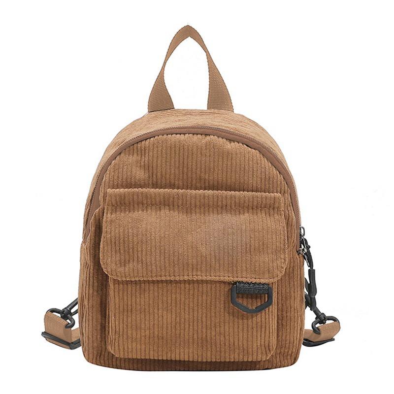 

Women s Mini Backpack Fashion Solid Color Corduroy Small Simple Casual Traveling Large Capacity Durable Female s Schoolbag коричневий