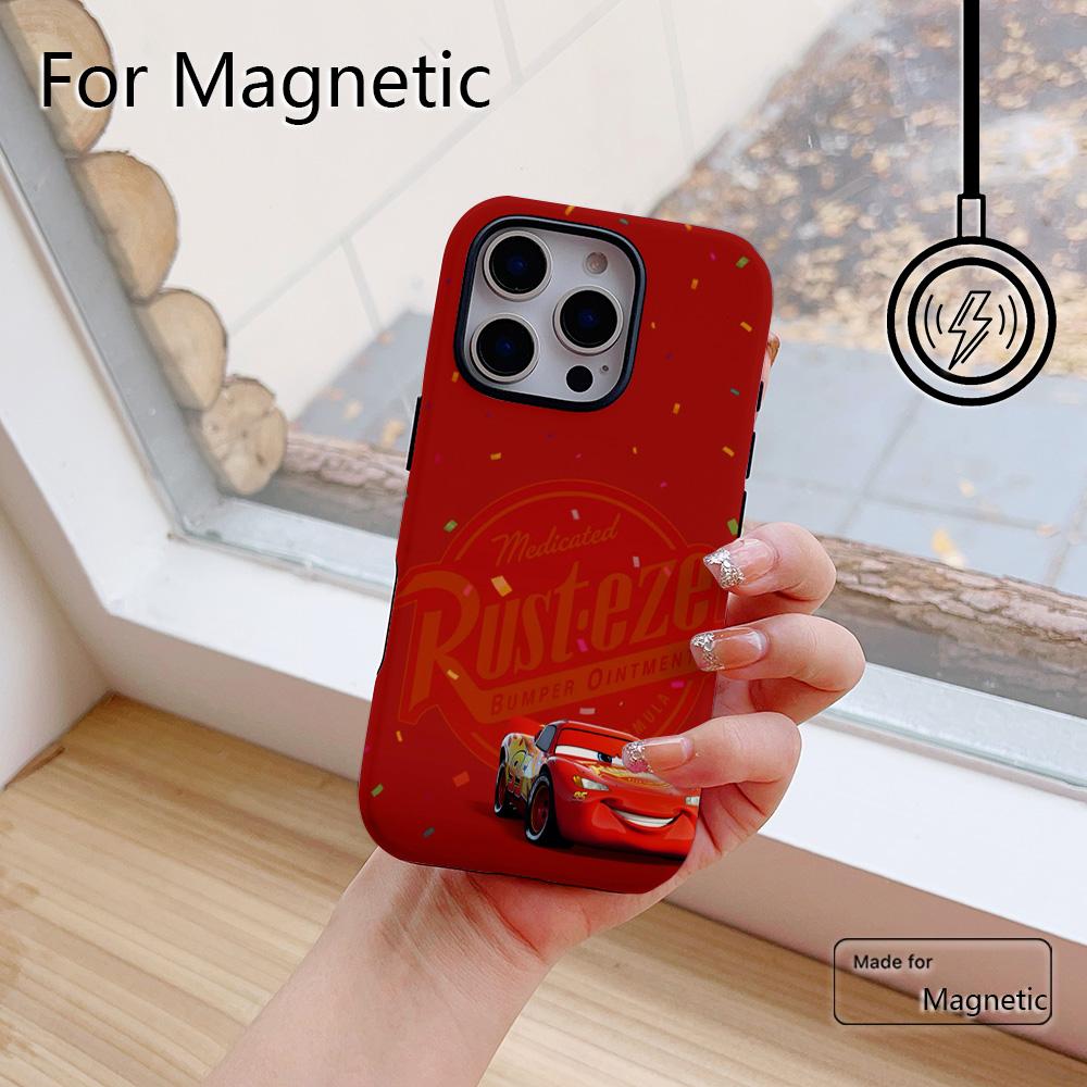 Cars Lightning McQueen 95 Phone Case for iPhone 17 16 15 14 13 12 11 Pro Max Plus Air Luxury Magnetic Double-layer Back Cover