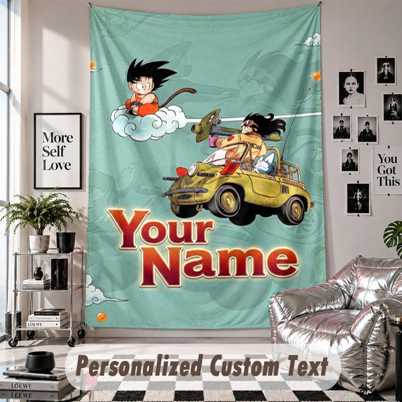 Wandbehang mit individuellem Namen & Text, Dragon Ball Dekorationstextil für Schlafzimmer