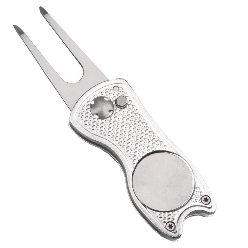 Metal Foldable Golf Divot Repair Tool With Golf Ball Marker