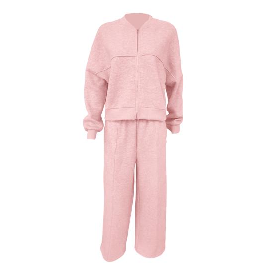 2 st/set Damkappa Byxor Set Ståkrage Långärmad Dragkedja Elastisk Manschett Jacka Dragsko Stretchig Hög Midja Vida Ben Byxor Sport Fitness