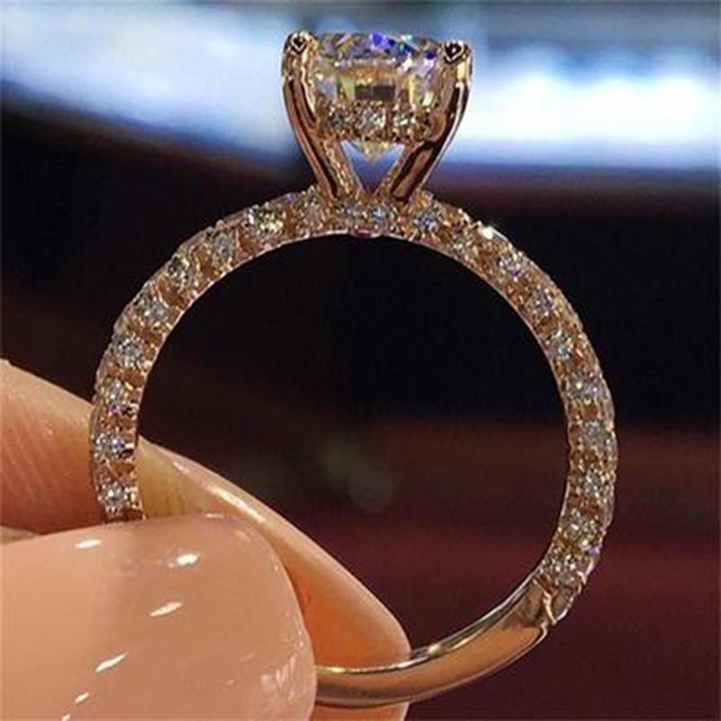 Princess Ring Jewelry With Cubic Zirconia Geometric Design For Engagement And Wedding