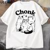 Funny Chonk Cat T-Shirt for Men Cute Fat Cat Tee Shirt Minimalist Meme Graphic Tee Pet Owners Cat Lovers T Shirt Clothing