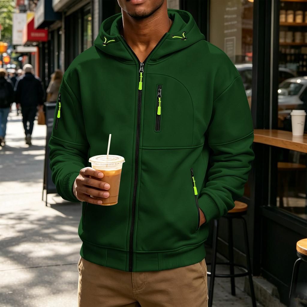 Men's Casual Color Hooded Long Sleeve Jacket for Everyday Wear