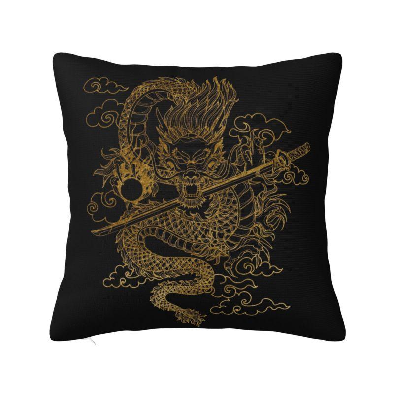 Custom Gold Chinese Dragon Totem Cushion Cover 40x40cm Tradition Asian Mythology Velvet Nordic Pillows for Sofa