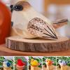 Colorful Fly Bird Sparrow Small Statue Figurine Ornament with Wood Base Art Bird Carving Decor Feather Animal Model Desktop