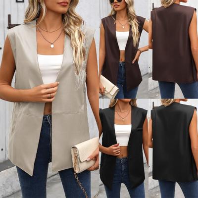 PU Vest Coat Solid Camisole Women's Faux Leather Waistcoats Summer Fashion Trend Sleeveless Cardigan Vests Top
