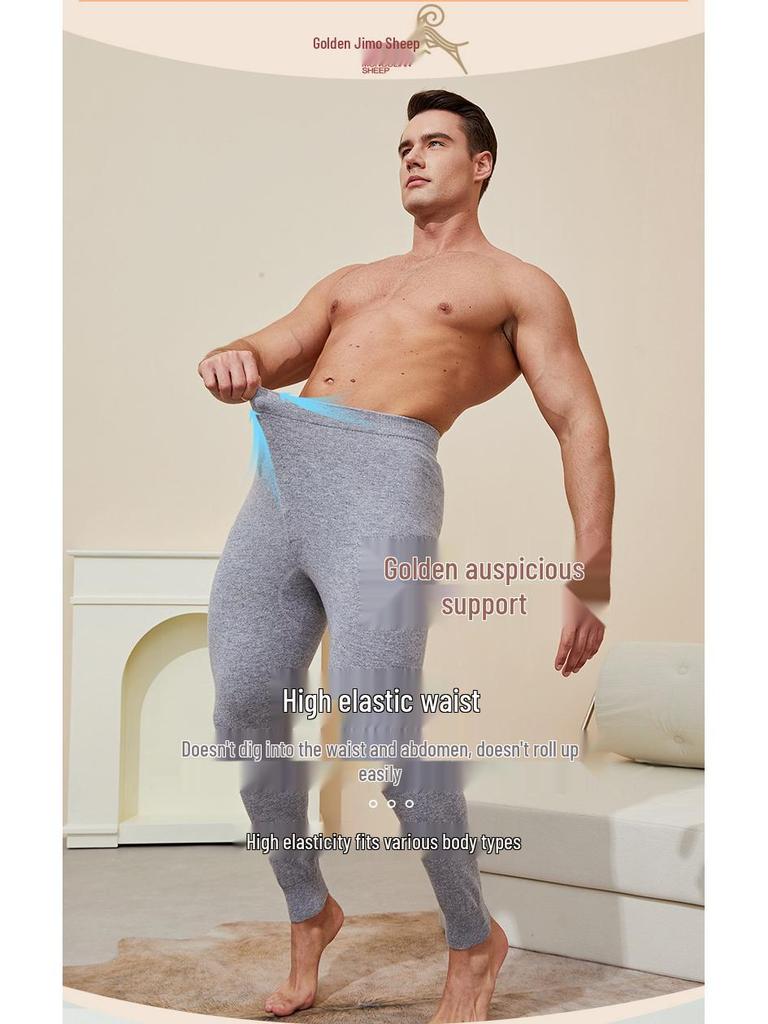 100% Čistá Vlna Bezešvé Vysoce Elastické Podzimní & Zimní Teplé Kašmírové Kalhoty pro Muže a Ženy středního věku a starší