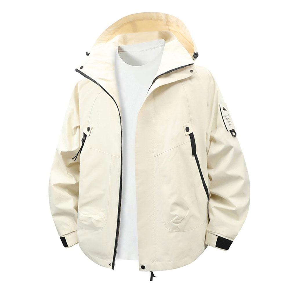 Autumn New Men's Hooded Jacket Waterproof Windproof Climbing Hiking Outdoor Punching Jackets Solid Color Stylish Outwear