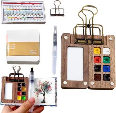 Travel Watercolour Paint Palette Set 8/15 Grids Portable Watercolor Paint Box Mini Pocket Wooden Sketchbook Palette Art Supplies