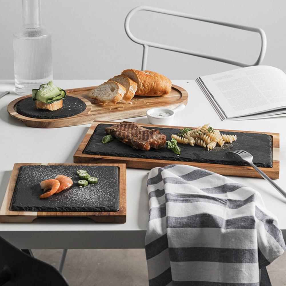 Steak Plate Solid Wood Western Food Plate Stone Steak Tray  Anti-deformed Modern Style Steak Plate