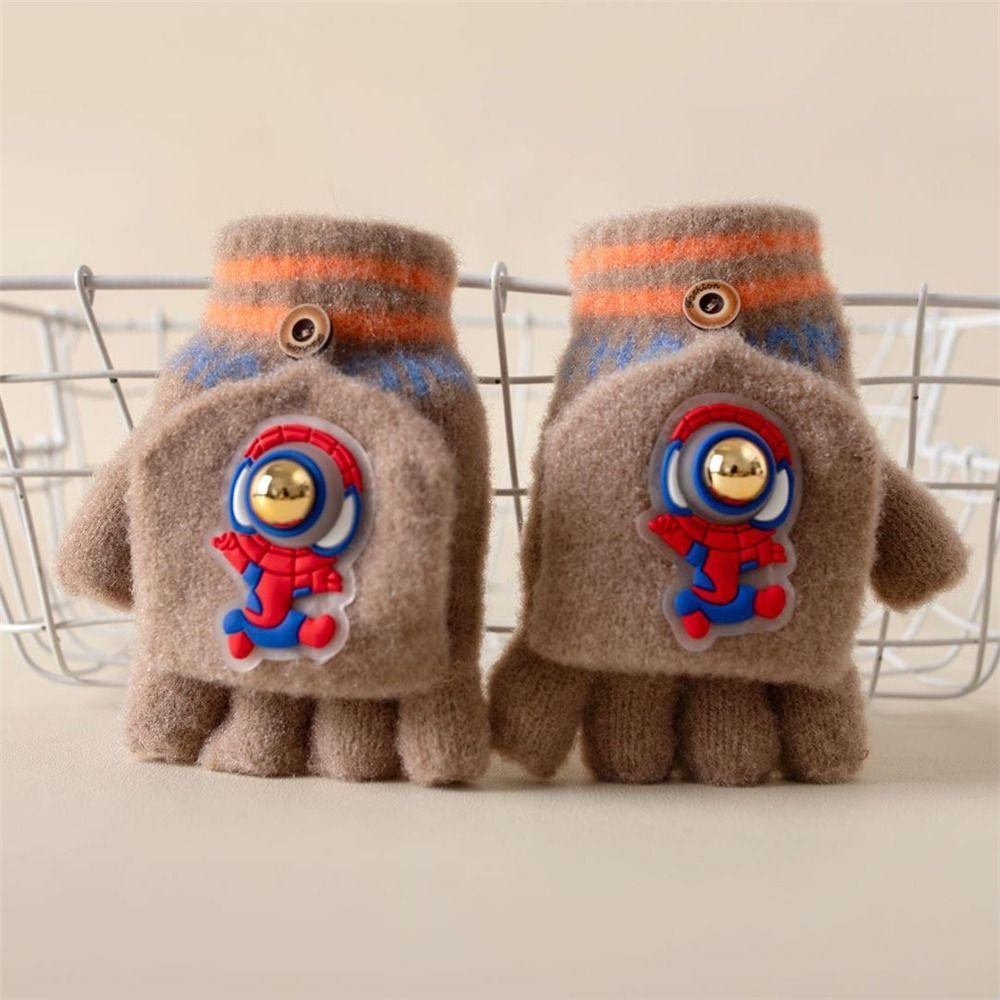 Cycling Winter Kids Gloves Half Finger Flap Gloves for 3-12 Years Boys Girls