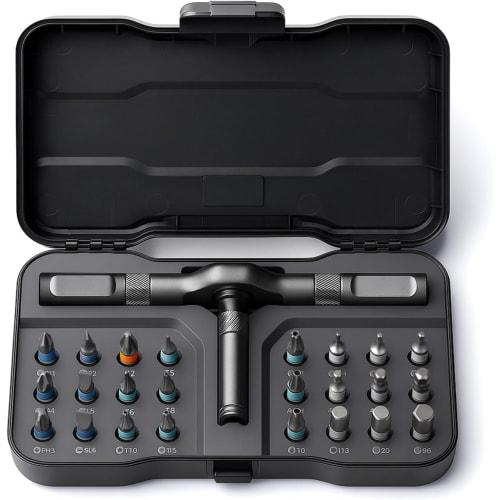 VMAN 24-in-1 Ratchet Screwdriver Set, S2 Steel, Magnetic Bits, 24 Interchangeable Bits, Includes Flathead and Phillips Screwdrivers, Six-Star Screwdri