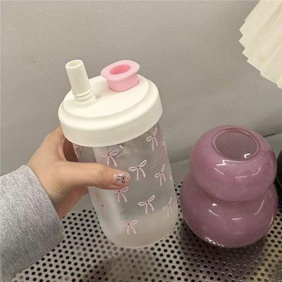 Cute Bowknot 500/700/850ml Water Bottles Juice Milk Plastic Cup with Lid Straw Bubble Tea Coffee Cups Large Capacity Drinkware
