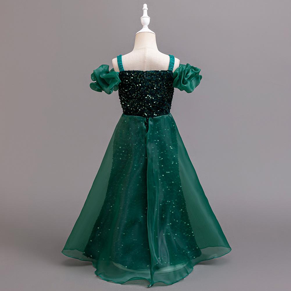 Dívčí letní šaty pro družičku na svatbu, šaty s flitry, dětské princeznovské šaty, síťované šaty, dívčí oblečení, dlouhý odstavec