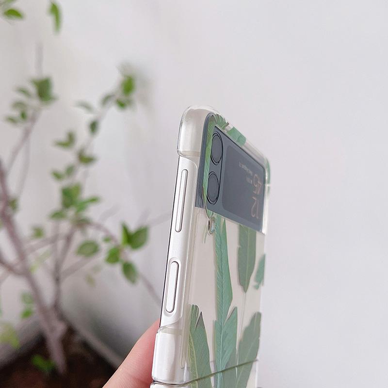 Transparentes Hartes PC Handyhülle mit Bananenblattmuster für Samsung Galaxy Z Flip 3 5g Rückseite