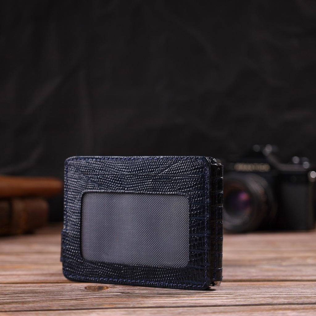 Textured Men's Money Clip Made of Genuine Leather with Embossing CANPELLINI 21942 Blue