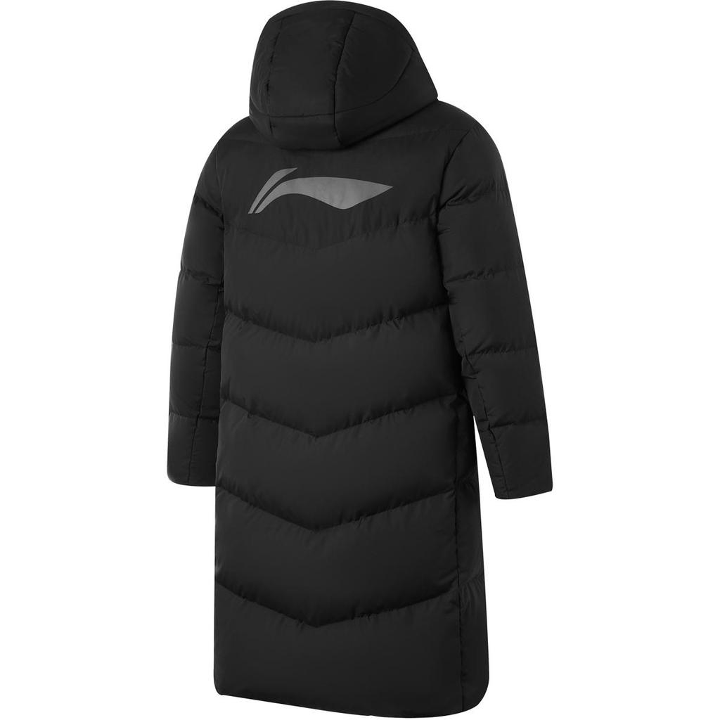 Li Ning Sports Lifestyle Series Brand Logo Comfortable Casual Loose Cold Resistant Warm Outdoor Long Down Jacket Men Outerwear Black AYMU095-1