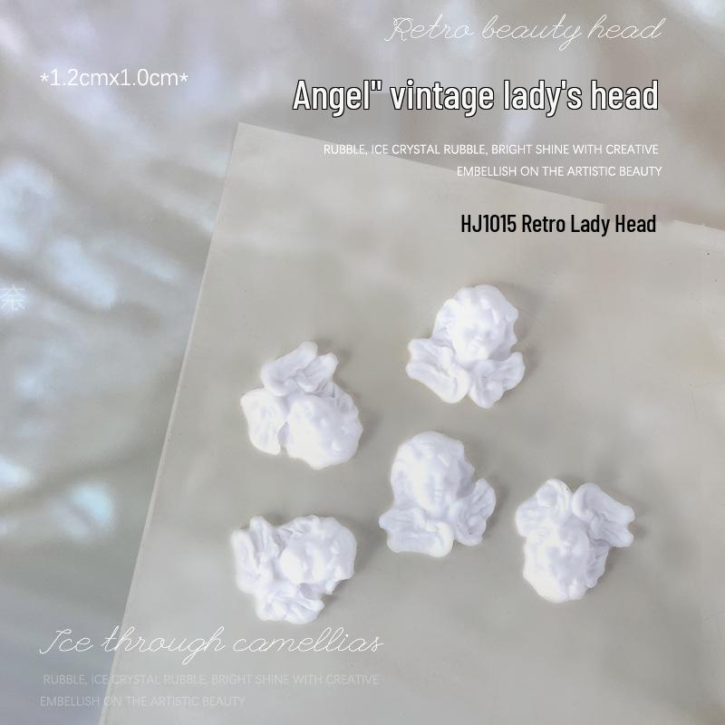Baroque Angel Relief 3D Nail Art Decorations - Vintage White Metal, 5 Pieces