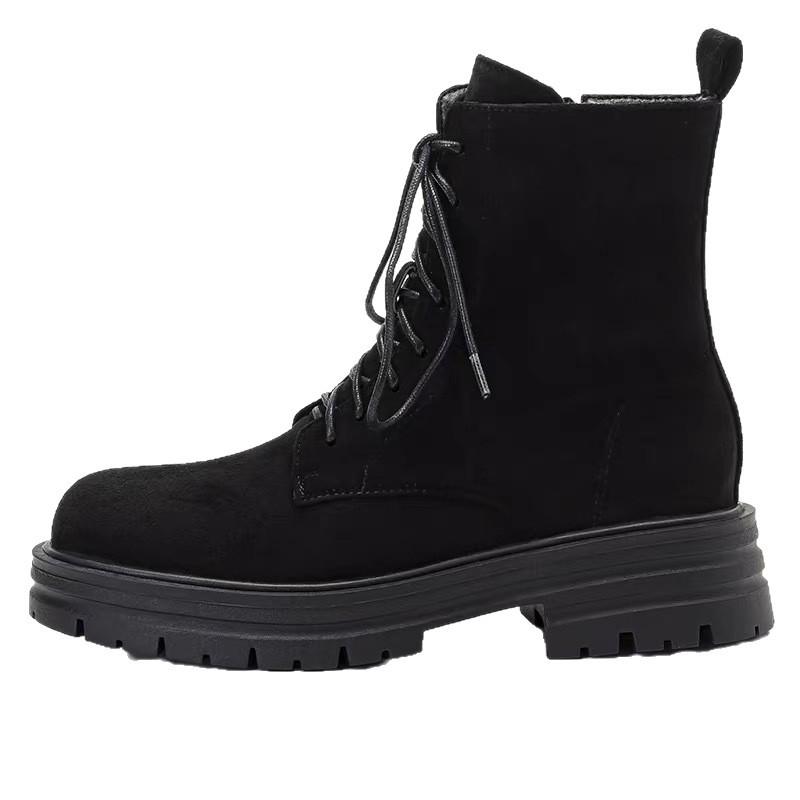 Vintage Suede Matte Round Head 2025 Autumn and Winter New Lace-up Martin Boots Women's British Style Thick-soled Thick-heeled Short Boots