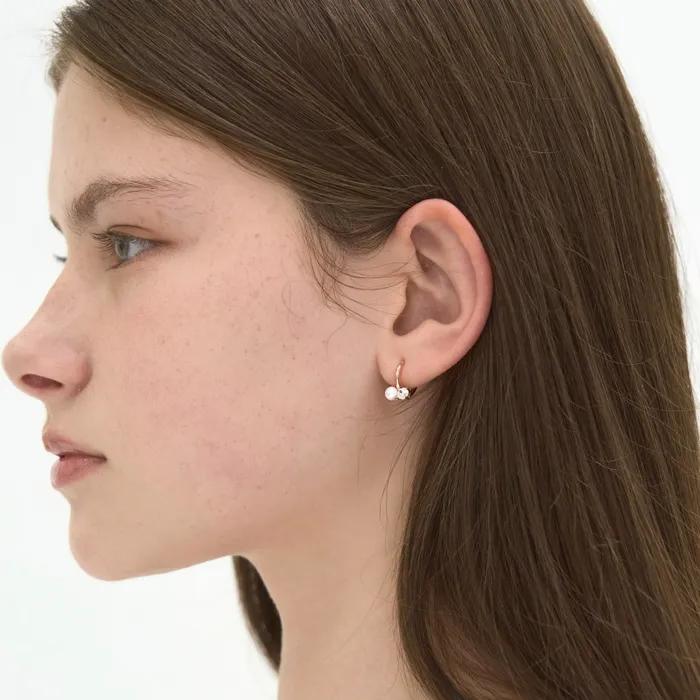 14K 18K Pearl White Stone One-Touch Earrings (Pair)