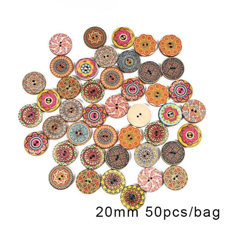 Discuri din lemn imprimate cu flori - butoane retro europene clasice pentru decorațiuni de bricolaj - consumabile de artizanat multicolore