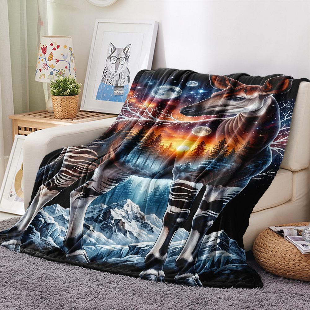 1PC Beautiful okapi  Print FlAannel Blanket, High quality Comfortable for All Seasons, Home Decor, Warmth and Comfort
