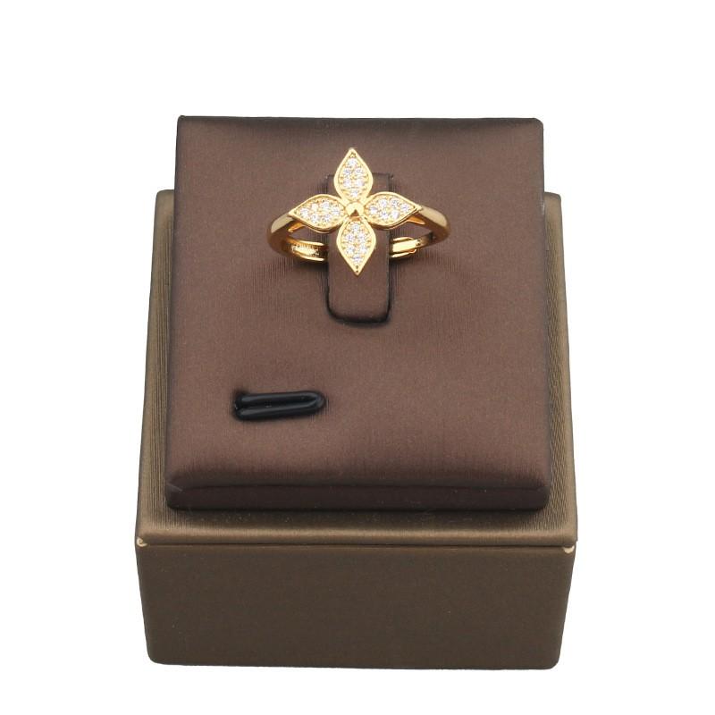 Boho Gold Plated Floral Jewelry Set With Zircon Crystals Lucky Clover Pendant Necklace Earrings Ring Women