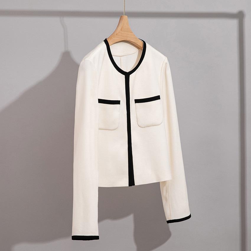 

Женская легкая дышащая ацетатная куртка - Шикарный короткий топ с круглым вырезом и цветными блоками Medium кремовый/белый