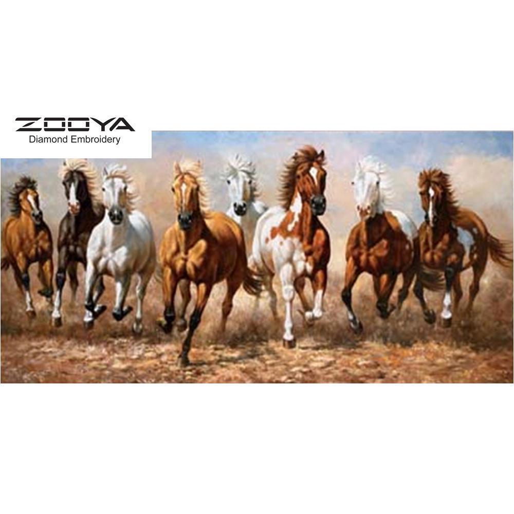 

ZOOYA DIY 3D Алмазная картина Восемь лошадей Вышивка Крестом Ремесло Стежок Домашний декор