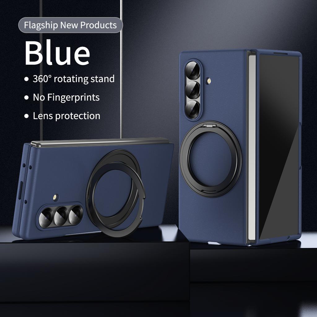 Business Skin Feel Matte 360 Rotating Magnetic Holder Case for Samsung Galaxy Z Fold 8 7 6 5 4 3 Glass Film Screen Protect Cover