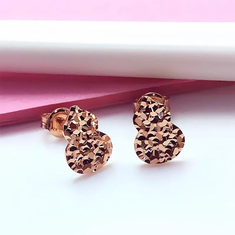 Exquisite Russian 585 Purple Gold Crushed Ice Gourd Stud Earrings Fashionable Shiny Rose Gold Plated Small Stud Earrings Women