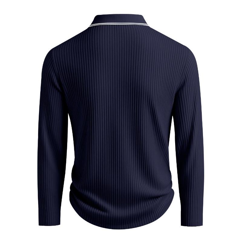 Mens Long Sleeve Striped Polo Shirt Loose Breathable Business Casual