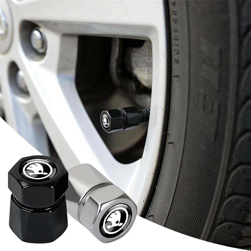 AAFM1 4Pcs Car Styling 3D Metal Wheel Tire Valve Stem Caps Rim Accessories For Skoda Octavia VRS Rapid Kodiaq Fabia Karoq Superb Scala