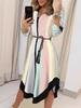 European and American women's clothing long, geometric V-neck color matching shirt with belt