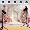 Christmas Day Wooden Door Background Xmas Trees Family Photos Santa Claus Children Portraits Photography Backdrops XR-16