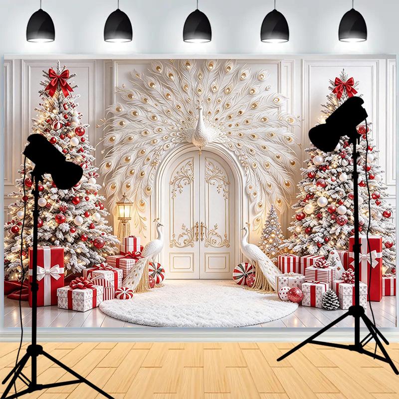 Christmas Day Wooden Door Background Xmas Trees Family Photos Santa Claus Children Portraits Photography Backdrops XR-16