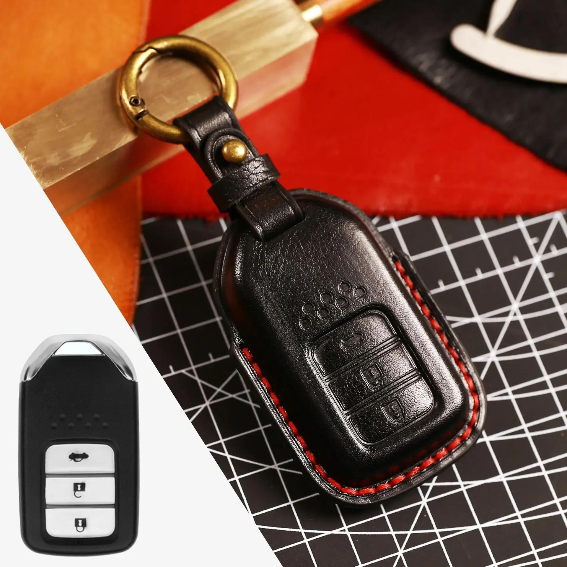 

Leather Car Key Case Cover Fob Protector for Honda City Turbo Crider XRV 10th Civic Accord Keychain Holder Keyring Accessories