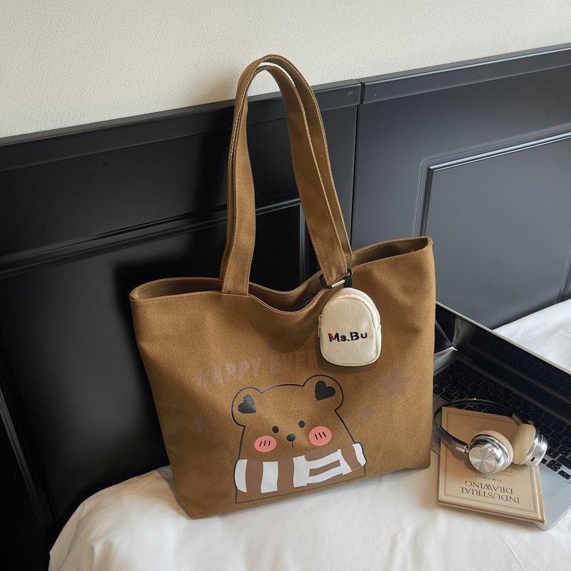 Commuter large-capacity Japanese cartoon shoulder tote bag 2025 autumn new student class canvas tote bag