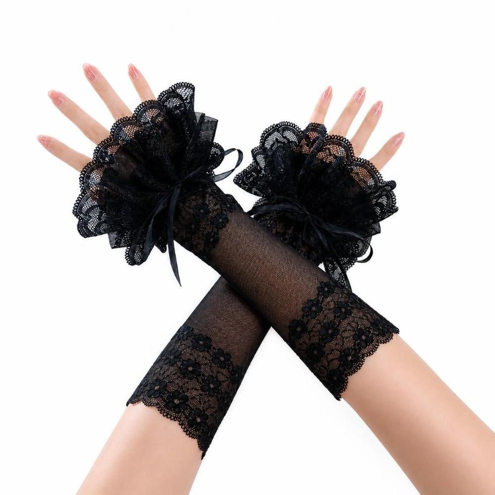 Ruffled Lace Lace Arm Sleeves Elastic Band Fake Sleeves Women's Fingerless Gloves  Anime Costume