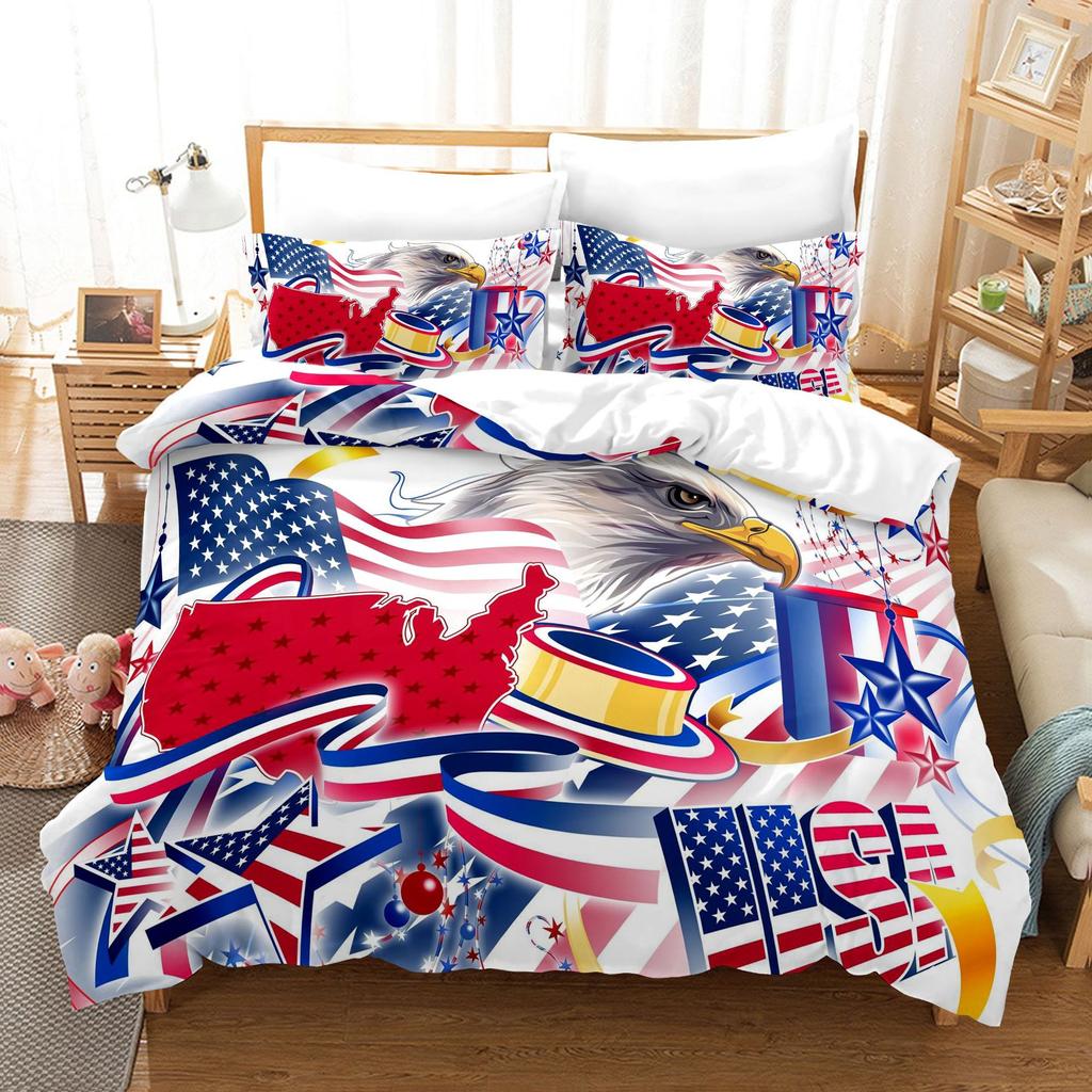 3pcs Bedding Set Independence Day Print Duvet Cover Set Single Double King Size Bed Set for Adult Home Bedroom with Pillow Case