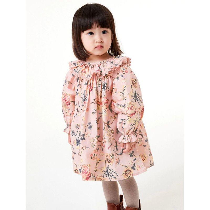 Autumn and Winter Girls' Floral Princess Dress 2023 New Kidsren's Long-Sleeved Dress Dress Little Girl's Fashionable Pure Cotton Dress