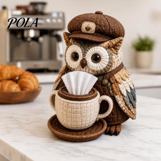 Woodland Animal Decor DIY Tissue Box Cover Kit, Owl Shape, Soft Textures Patchwork Easy Sewing Project Kit Handmade for Handicraft Enthusiast