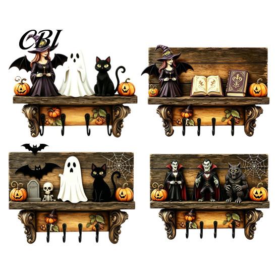Ghost Shaped Wall Hooks Halloween Key Holder, Wooden Lady Holder with 4 Hooks, Hanging Ornament Mounted Spooky Rack Organizer for Entryway Hallway